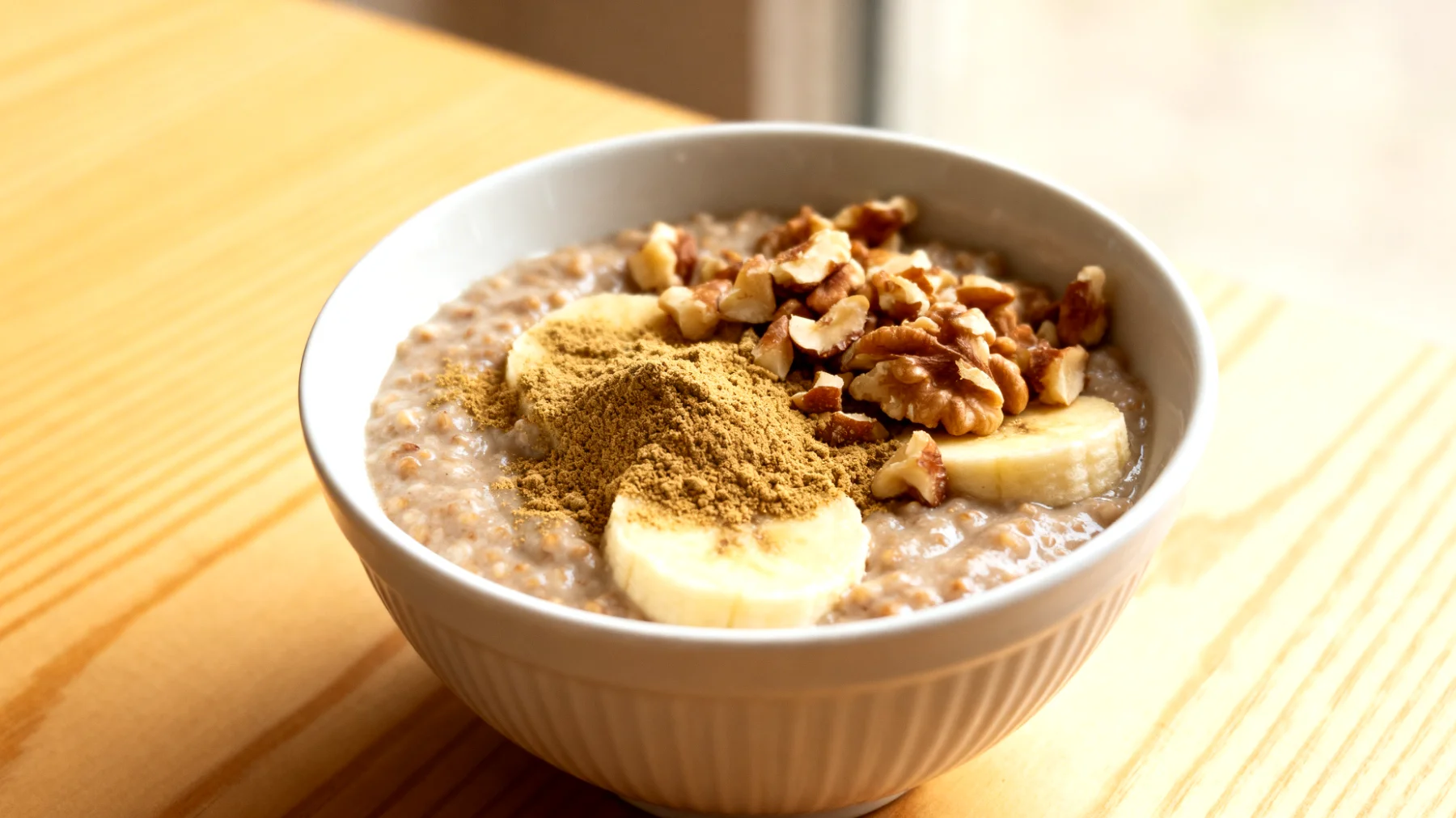Buchweizen-Bananen-Porridge mit Ashwagandha und Walnüssen"